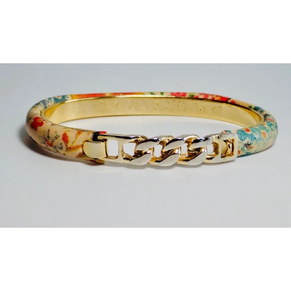 Floral 24kt Gold Plated Bangle Bracelet Made In Italy Flower Fall Italian Print